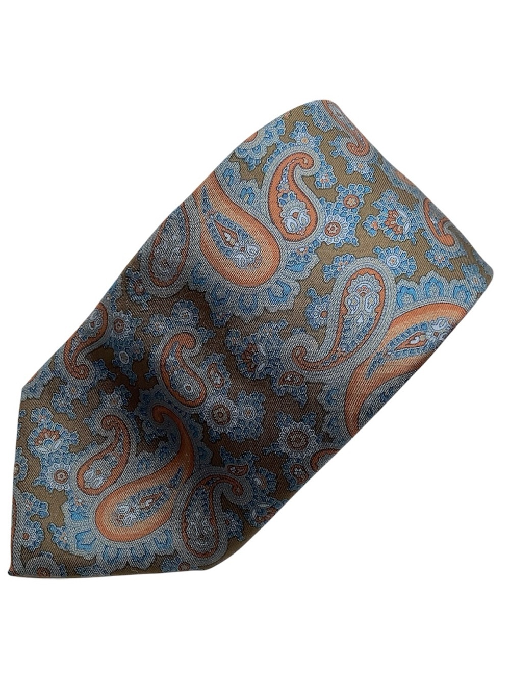 Mr Big 'n Tall Long Woven Silk Tie Brown Orange Slate Blue Paisley 63"
